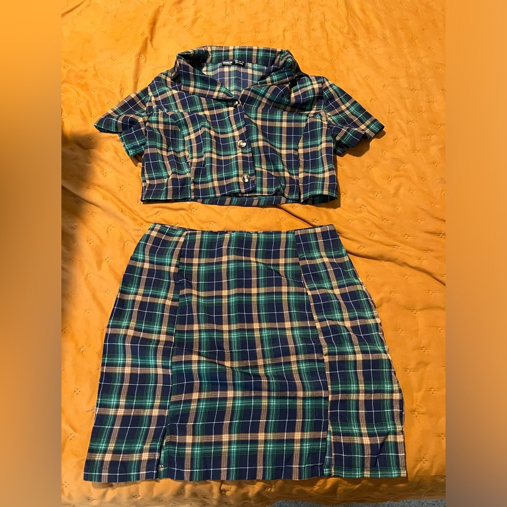 Two piece plaid matching set